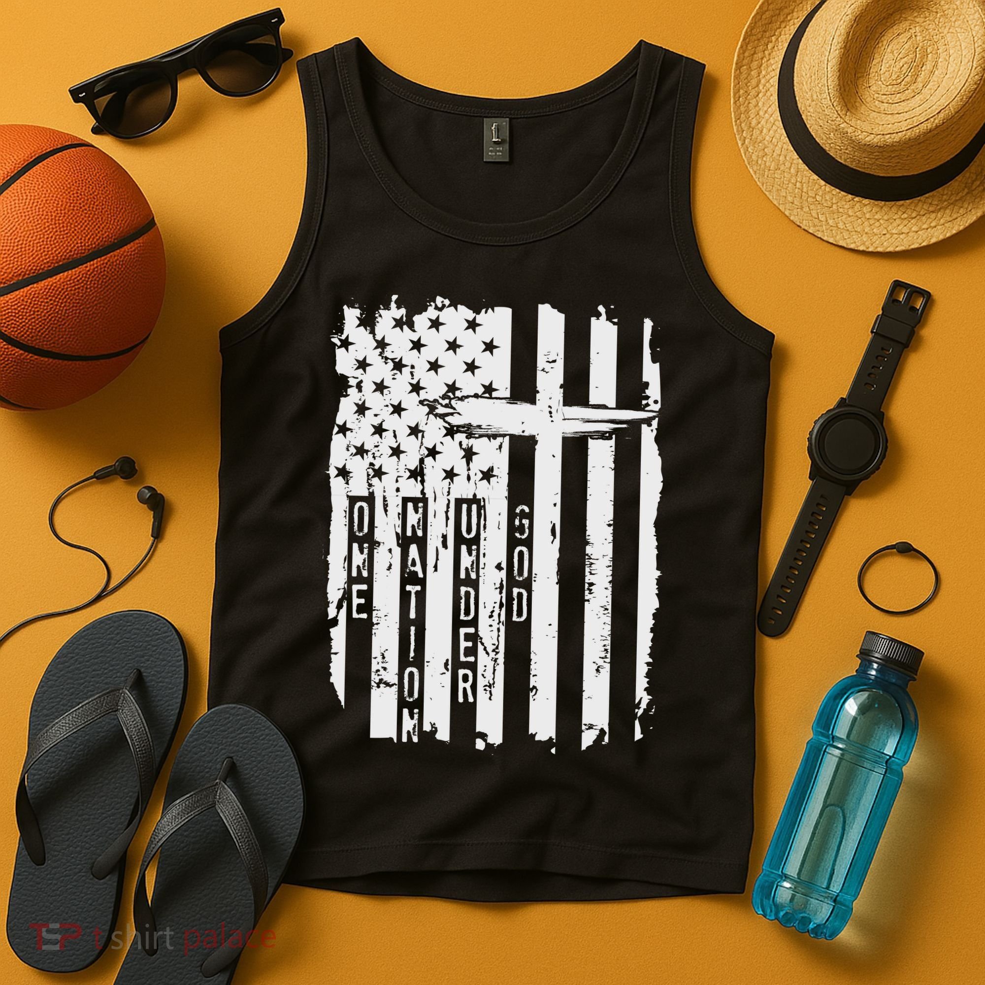 One Nation Under God Grunge Distressed USA American Flag Tank Top