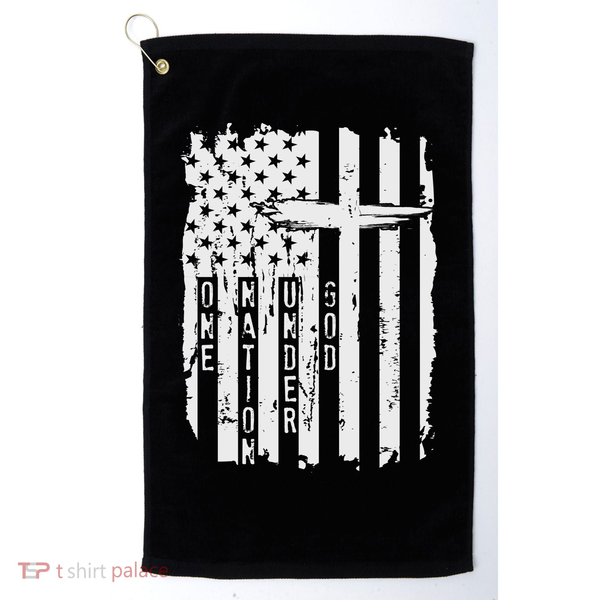 One Nation Under God Grunge Distressed USA American Flag Golf Towel