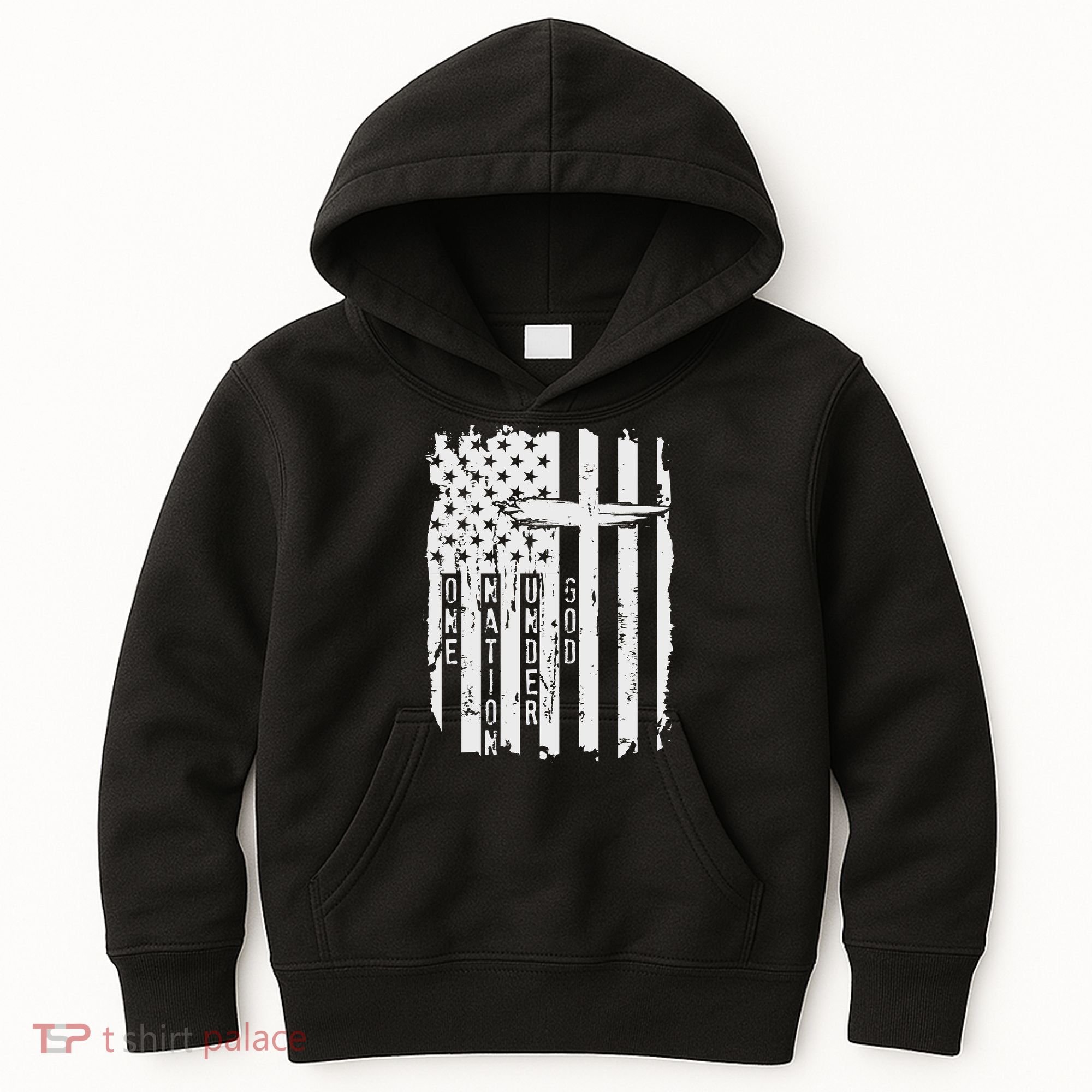 One Nation Under God Grunge Distressed USA American Flag Kids Hoodie
