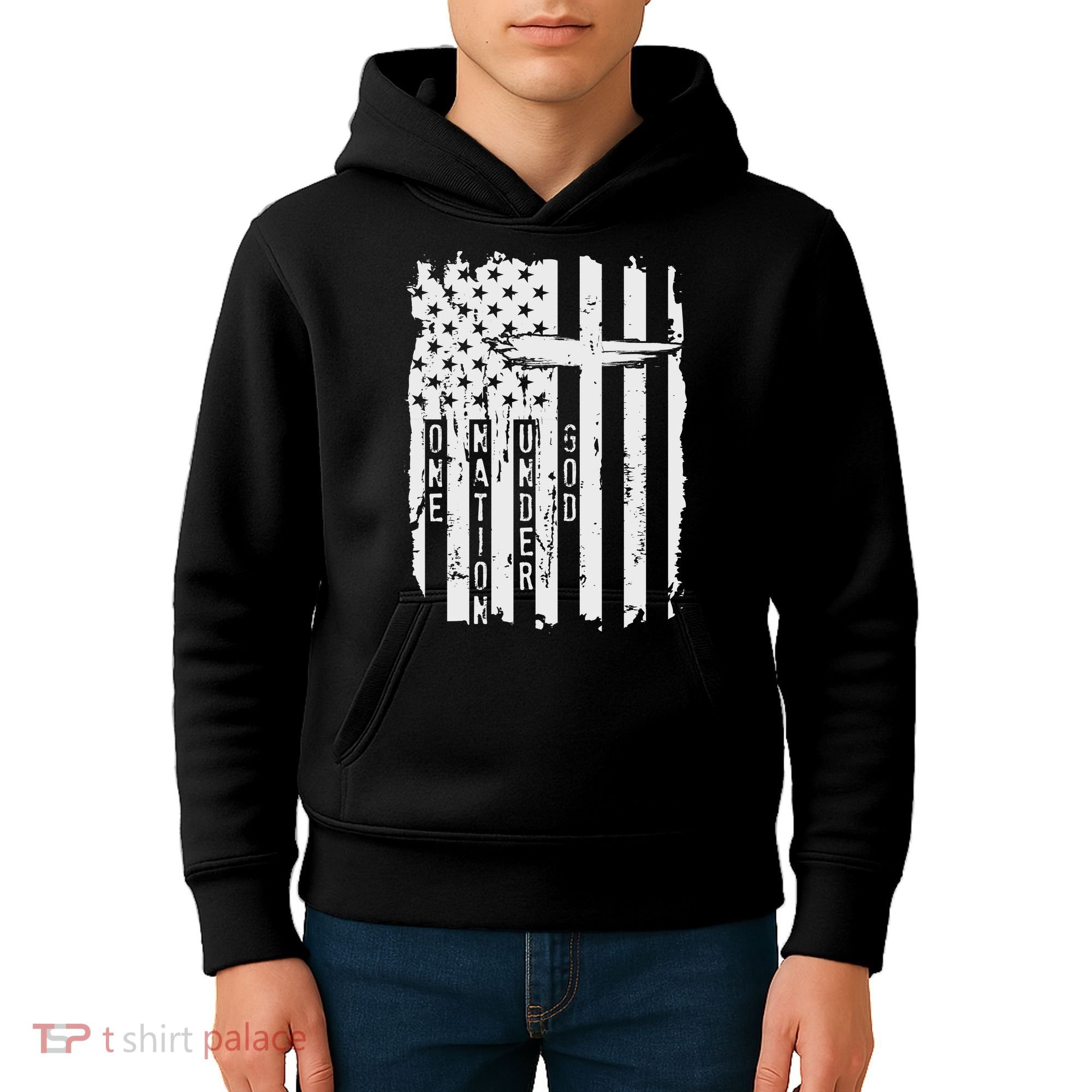 One Nation Under God Grunge Distressed USA American Flag Kids Hoodie