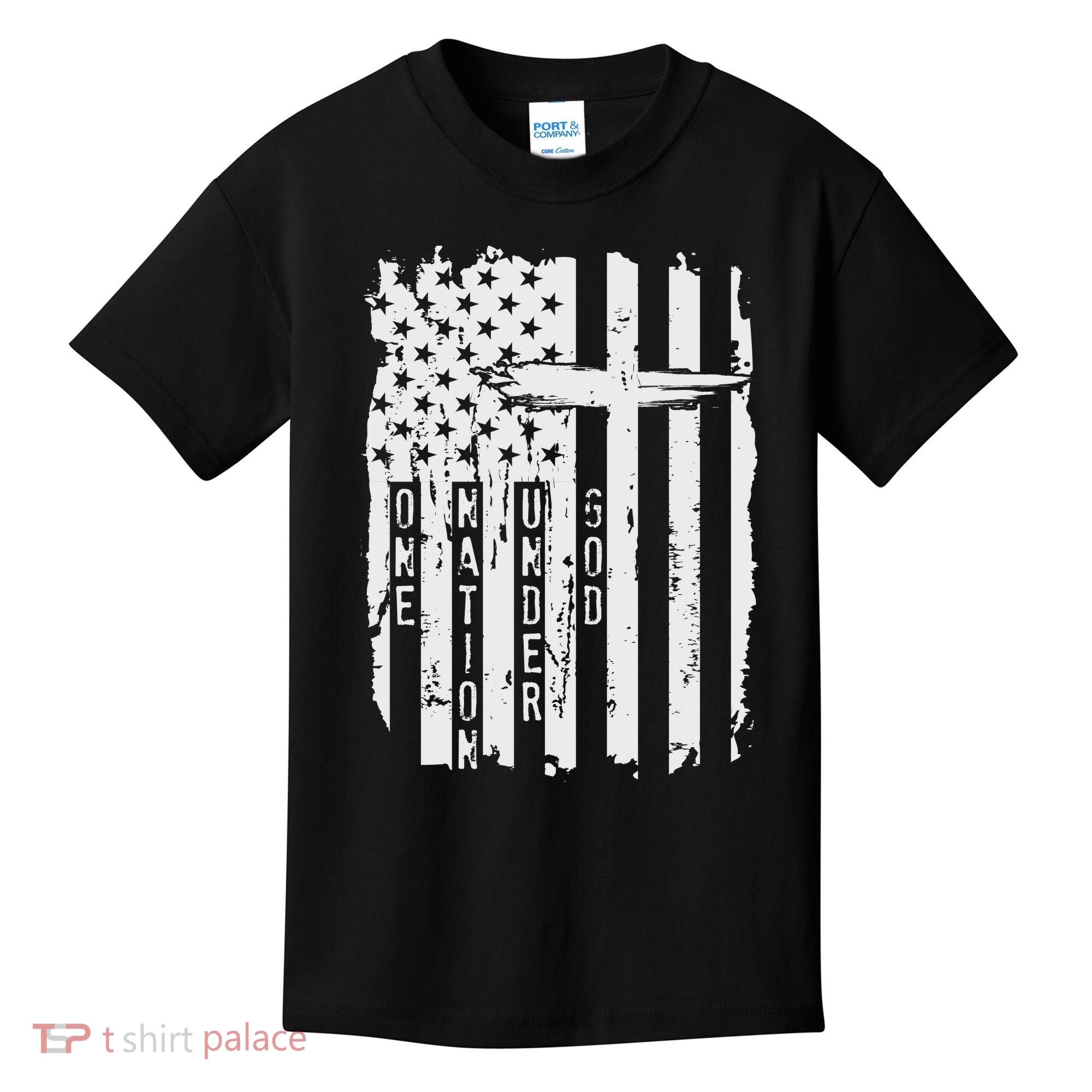One Nation Under God Grunge Distressed USA American Flag Kids T-Shirt