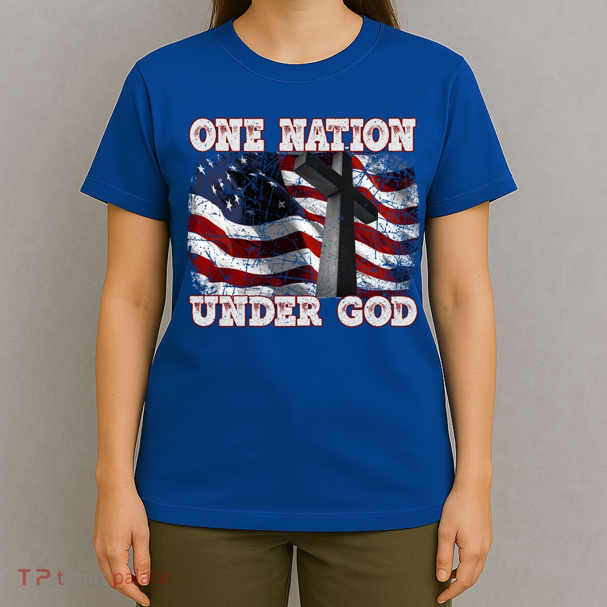 One Nation Under God Patriotic Christian Cross American Flag Cool Gift T-Shirt