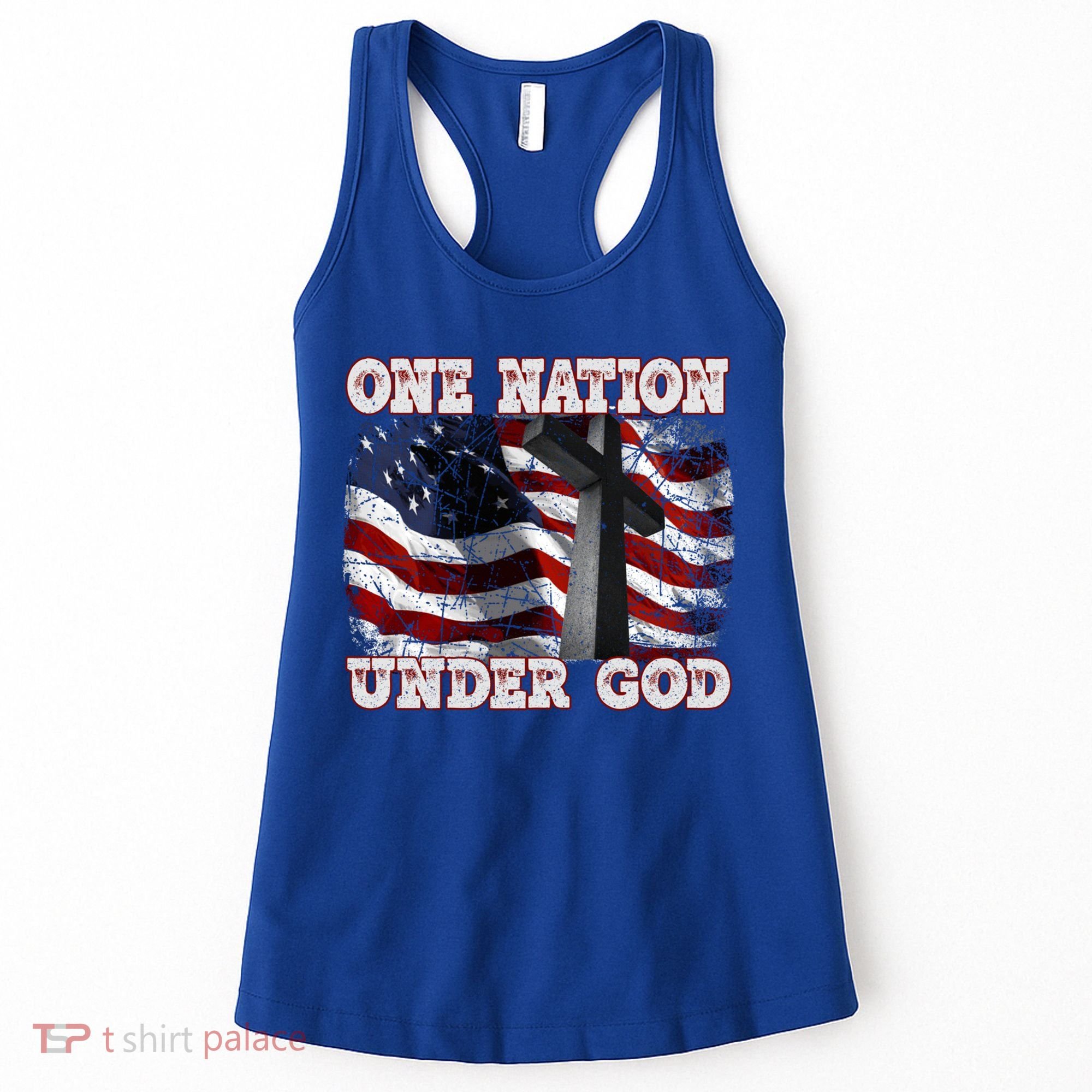 One Nation Under God Patriotic Christian Cross American Flag Cool Gift Women's Tank Top