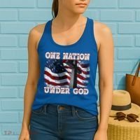 One Nation Under God Patriotic Christian Cross American Flag Cool Gift Women's Tank Top thumb 2