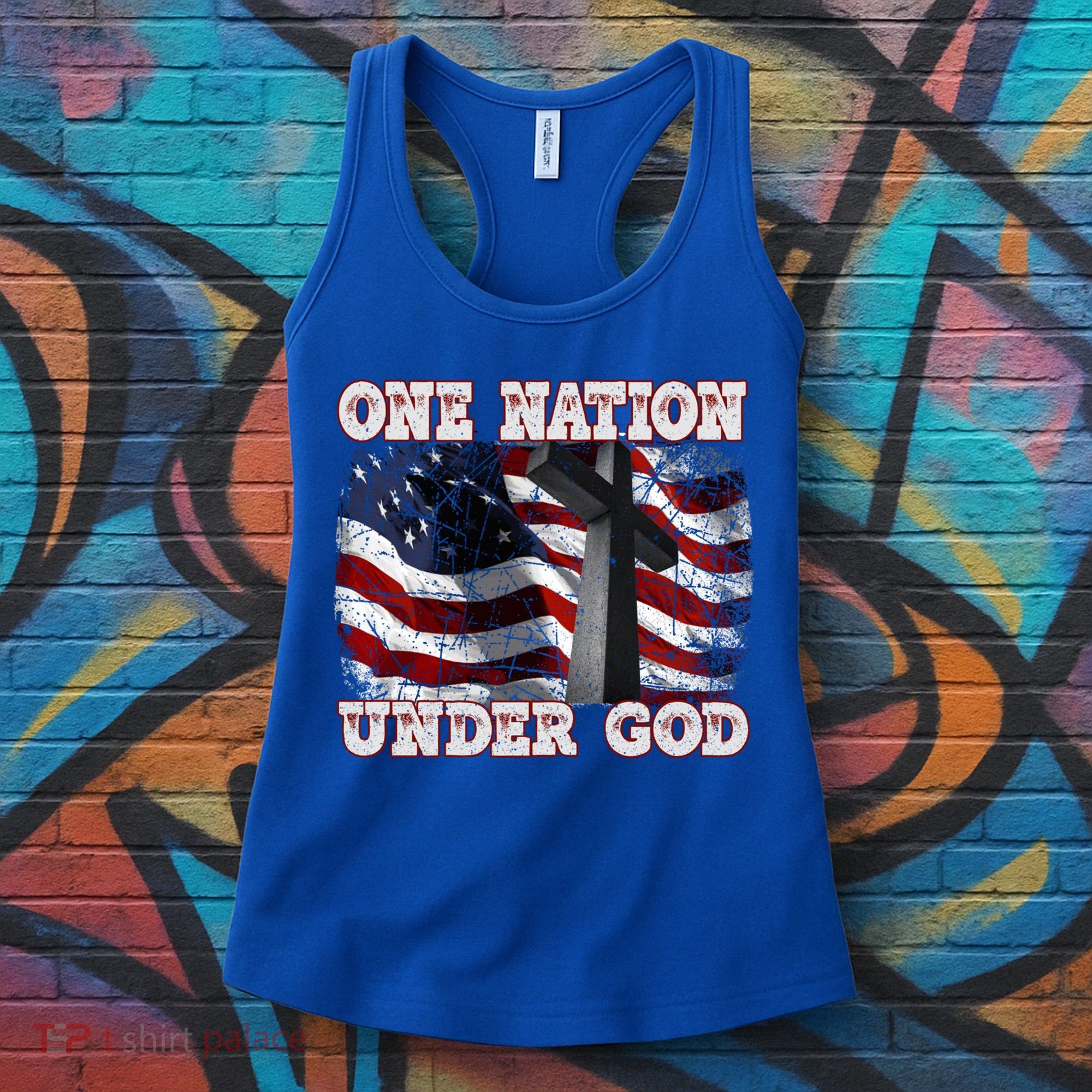 One Nation Under God Patriotic Christian Cross American Flag Cool Gift Women's Tank Top