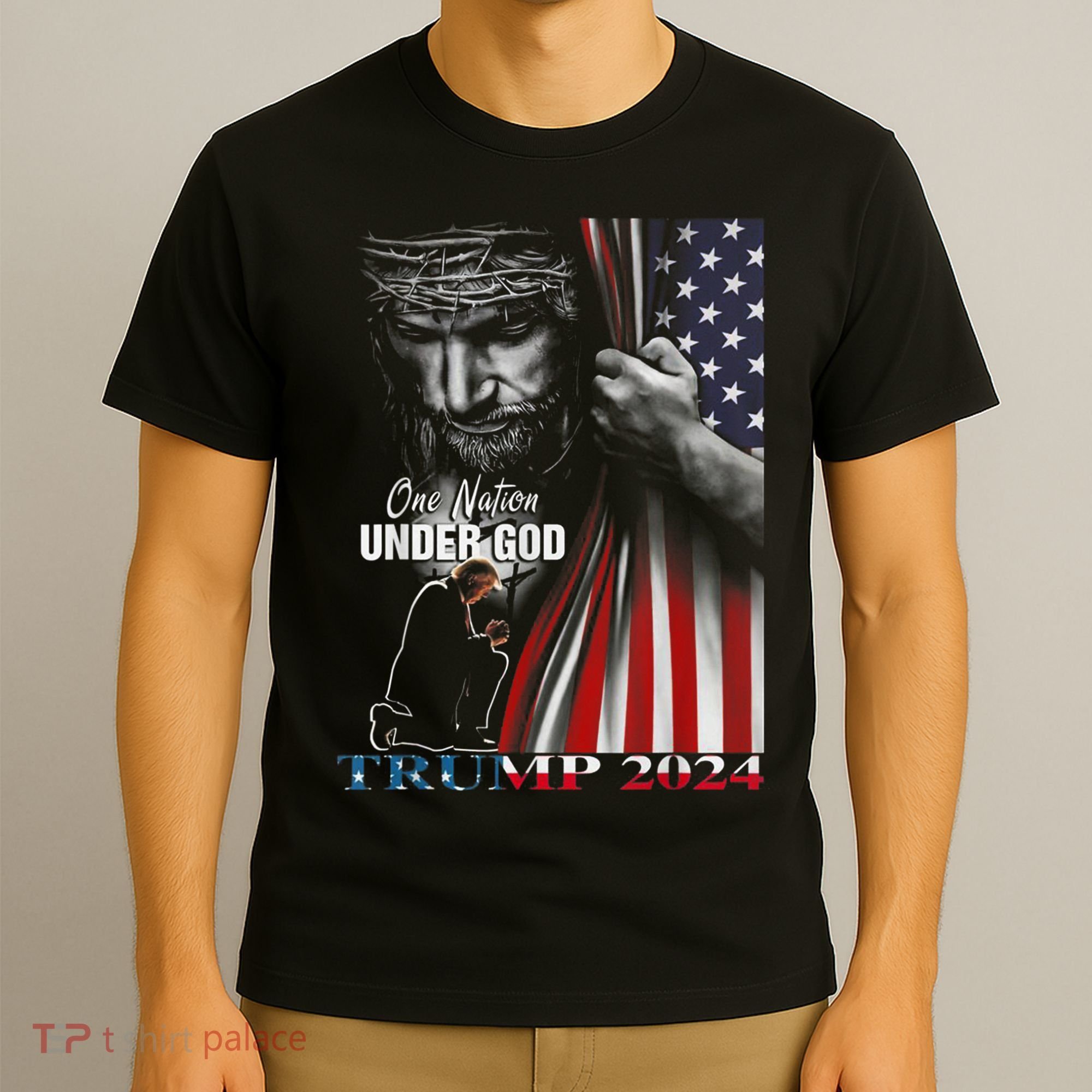 One Nation Under God Trump 2024 God American Flag T-Shirt
