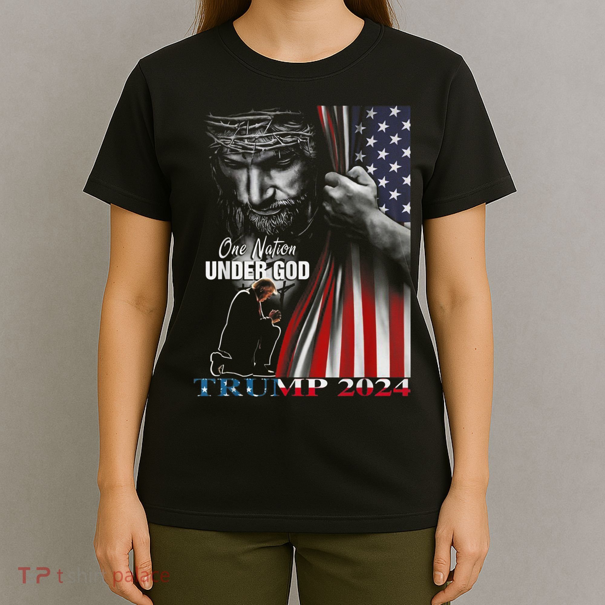 One Nation Under God Trump 2024 God American Flag T-Shirt