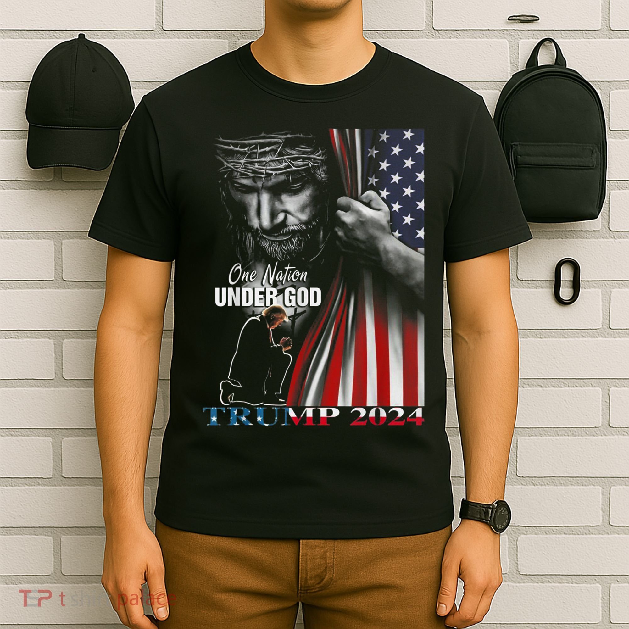 One Nation Under God Trump 2024 God American Flag T-Shirt