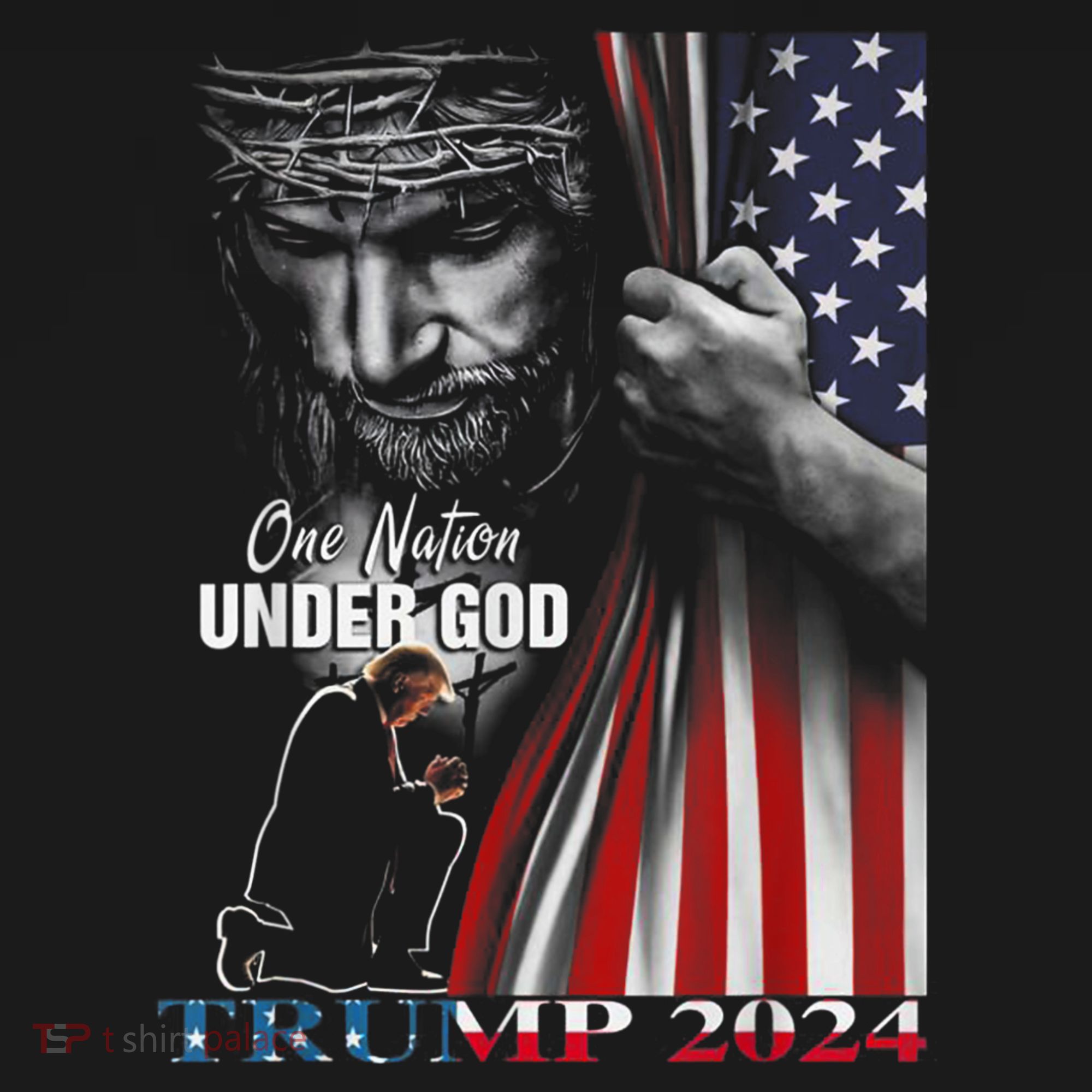 One Nation Under God Trump 2024 God American Flag T-Shirt