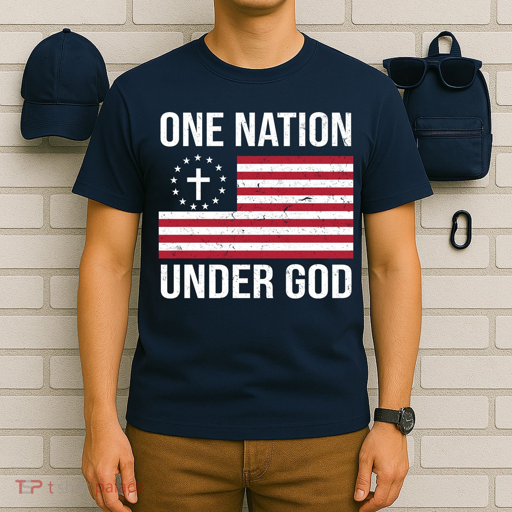 One Nation Under God American Christian Flag T-Shirt