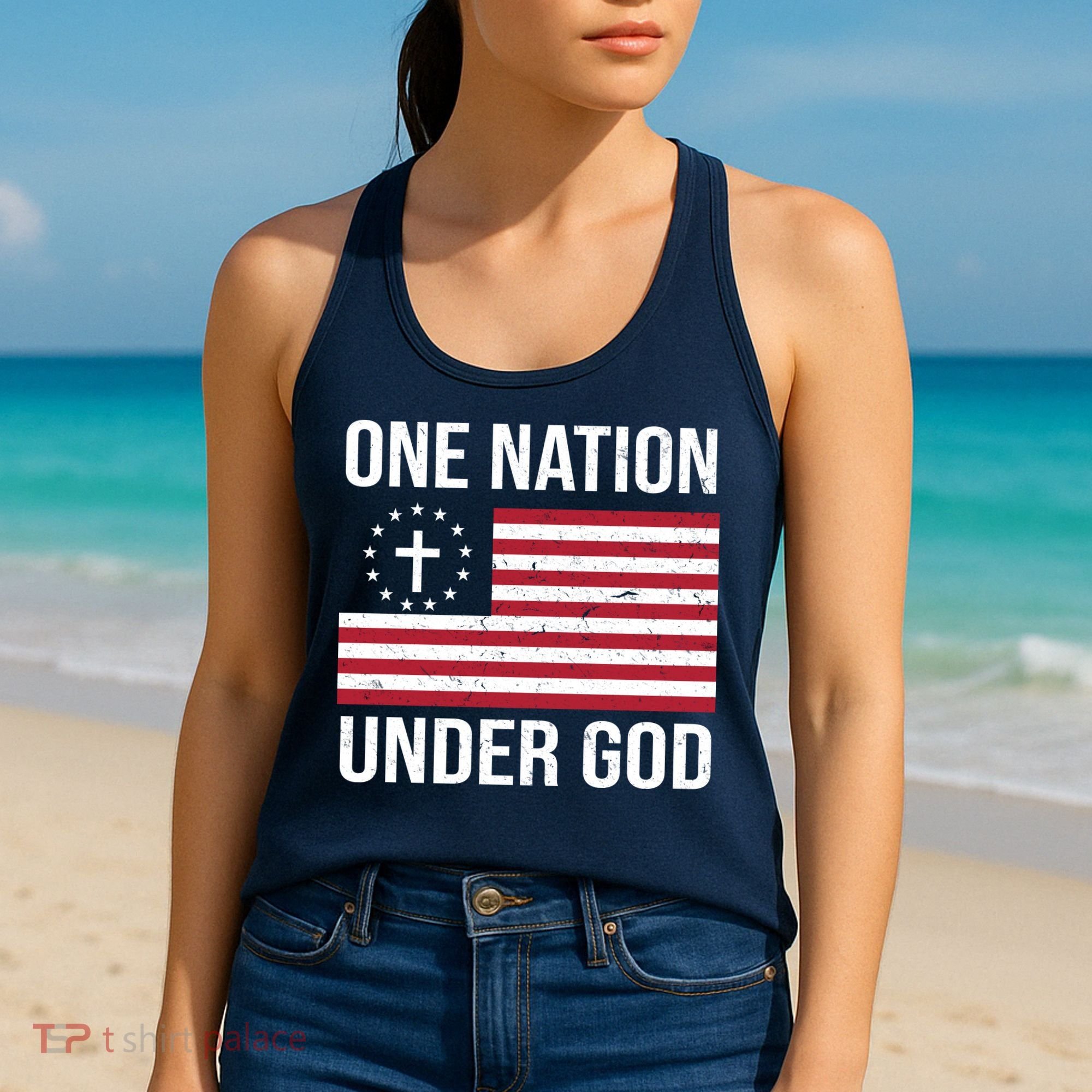 One Nation Under God American Christian Flag Women's Tank Top