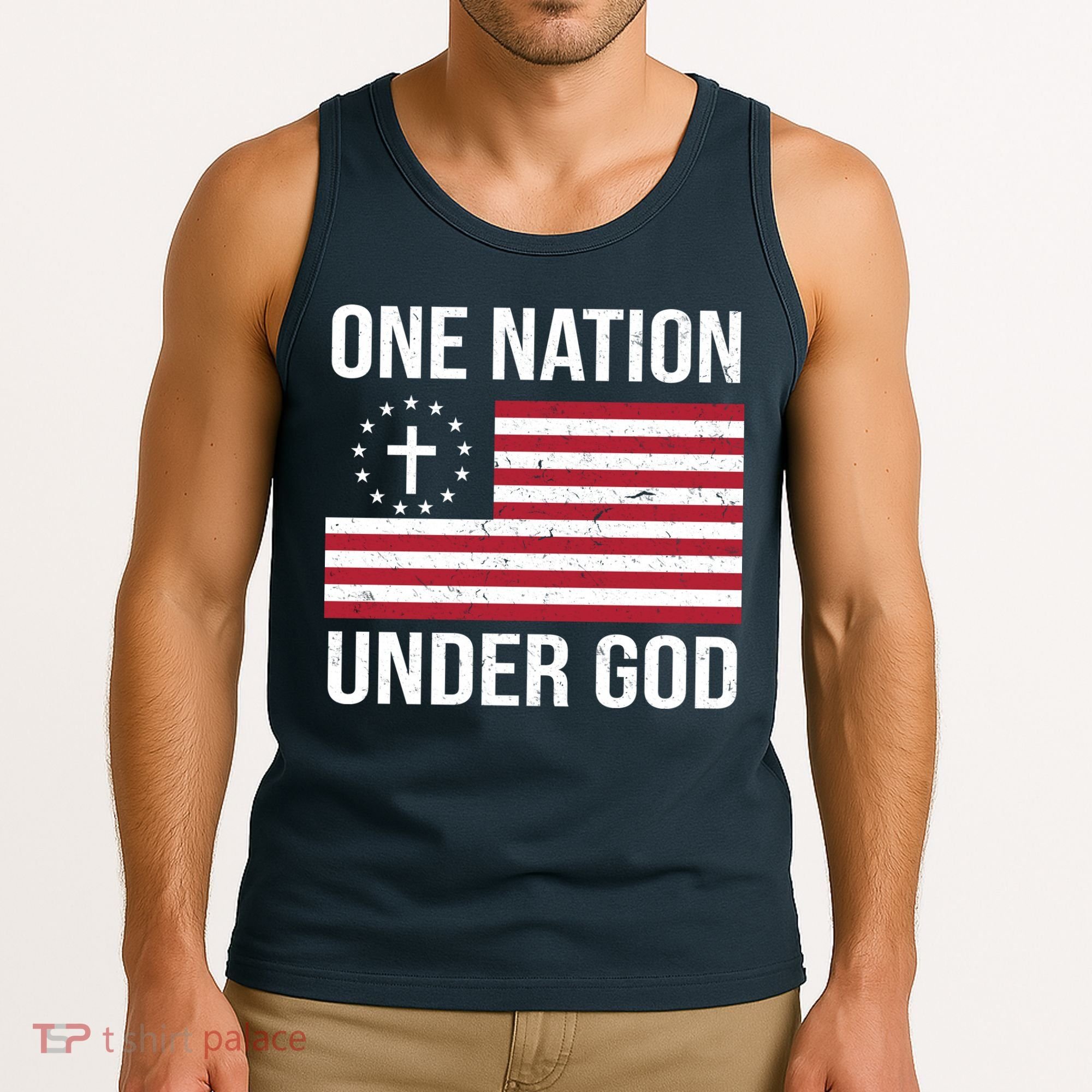 One Nation Under God American Christian Flag Tank Top