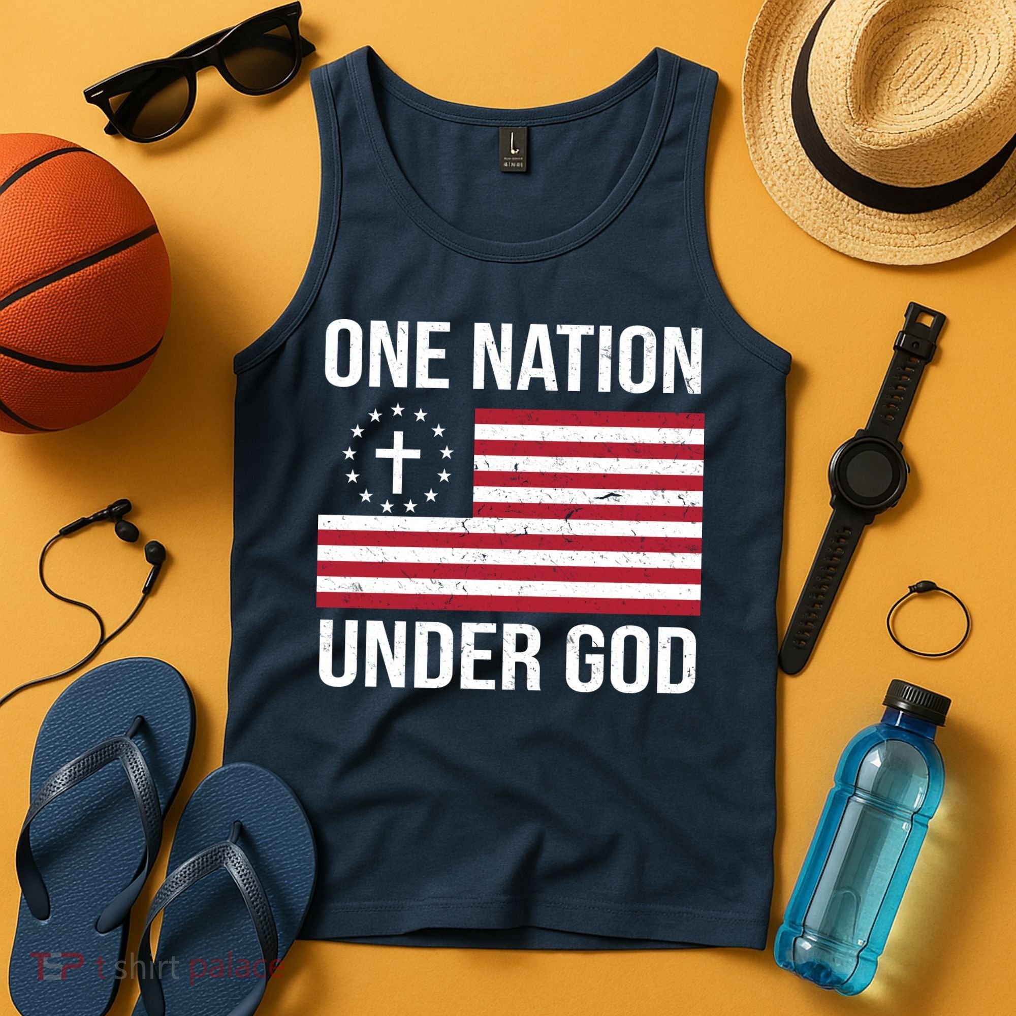 One Nation Under God American Christian Flag Tank Top