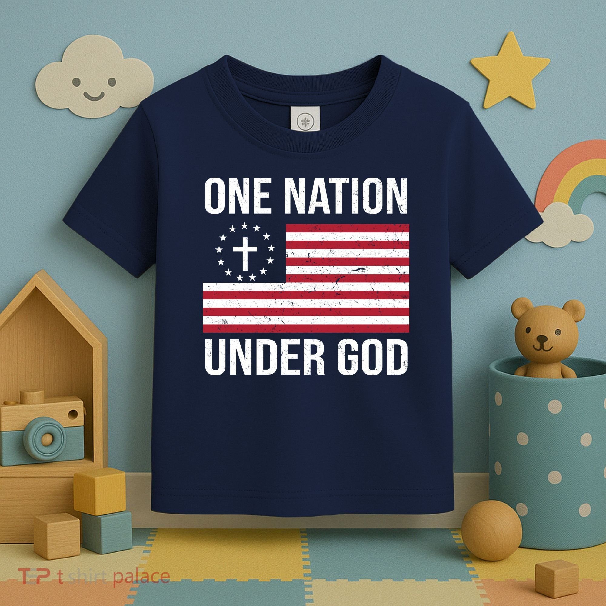 One Nation Under God American Christian Flag Toddler T-Shirt