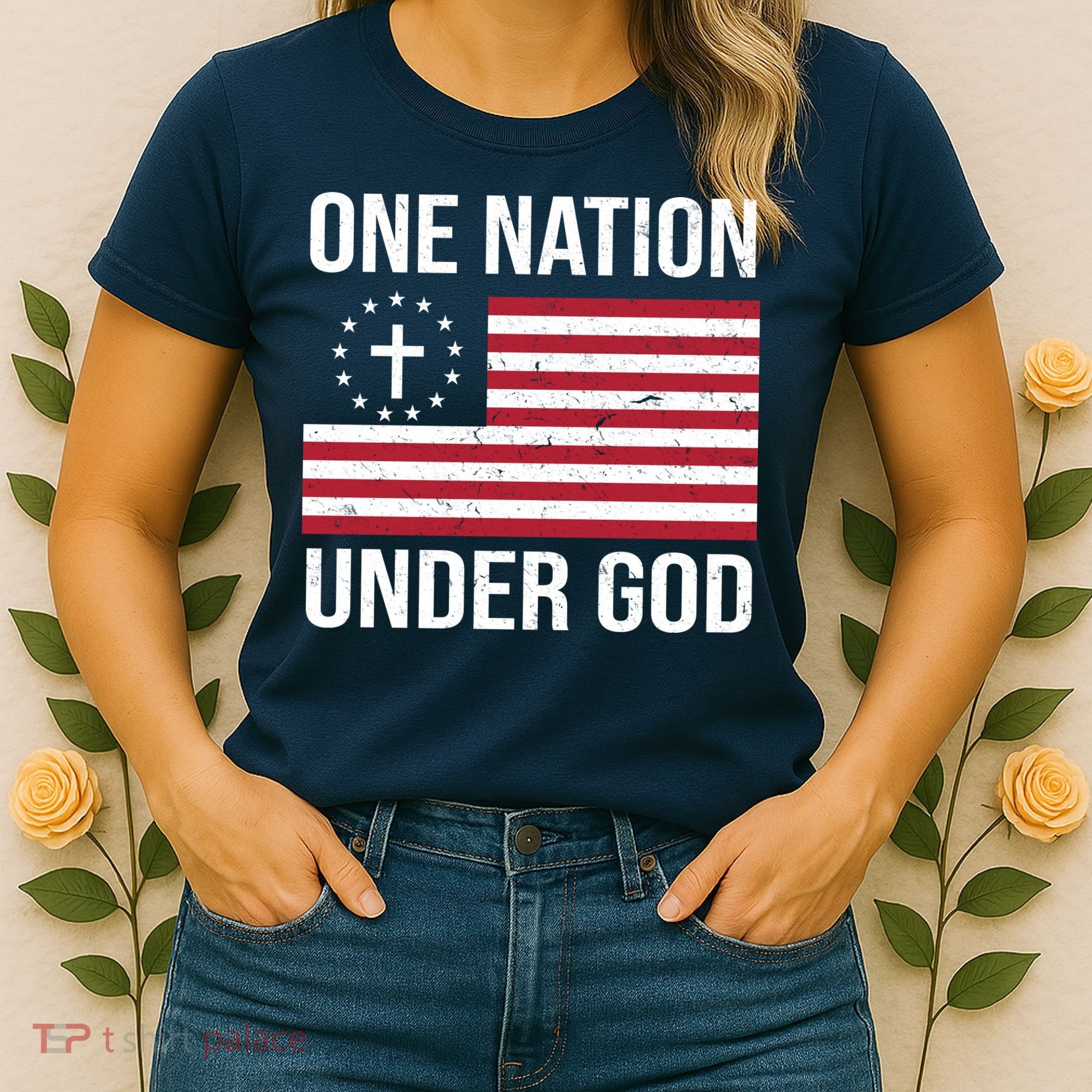 One Nation Under God American Christian Flag Women's T-Shirt