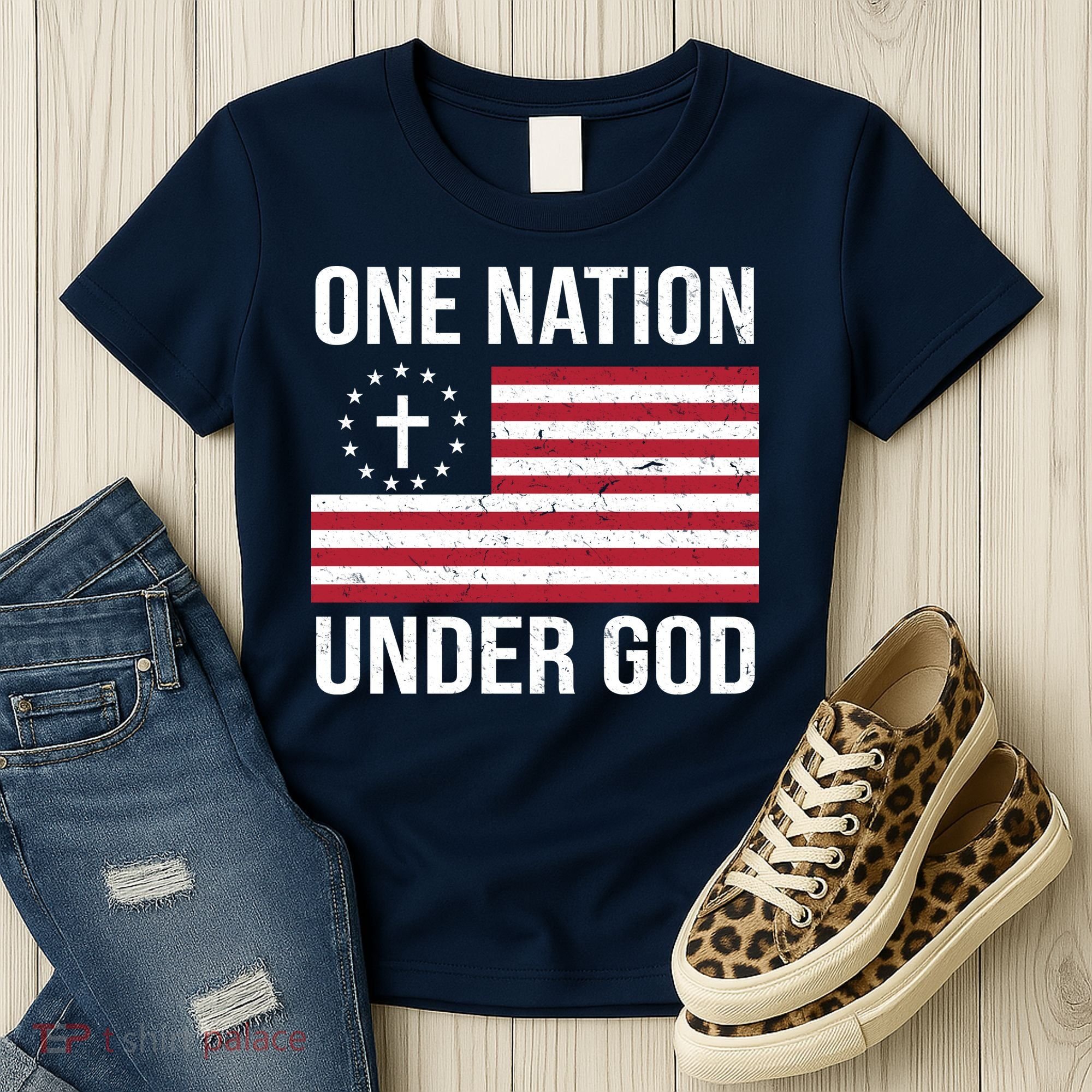 One Nation Under God American Christian Flag Women's T-Shirt