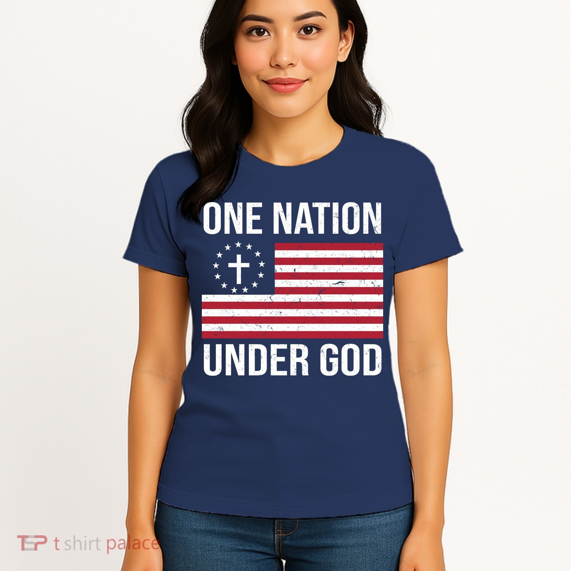 One Nation Under God American Christian Flag Women's T-Shirt