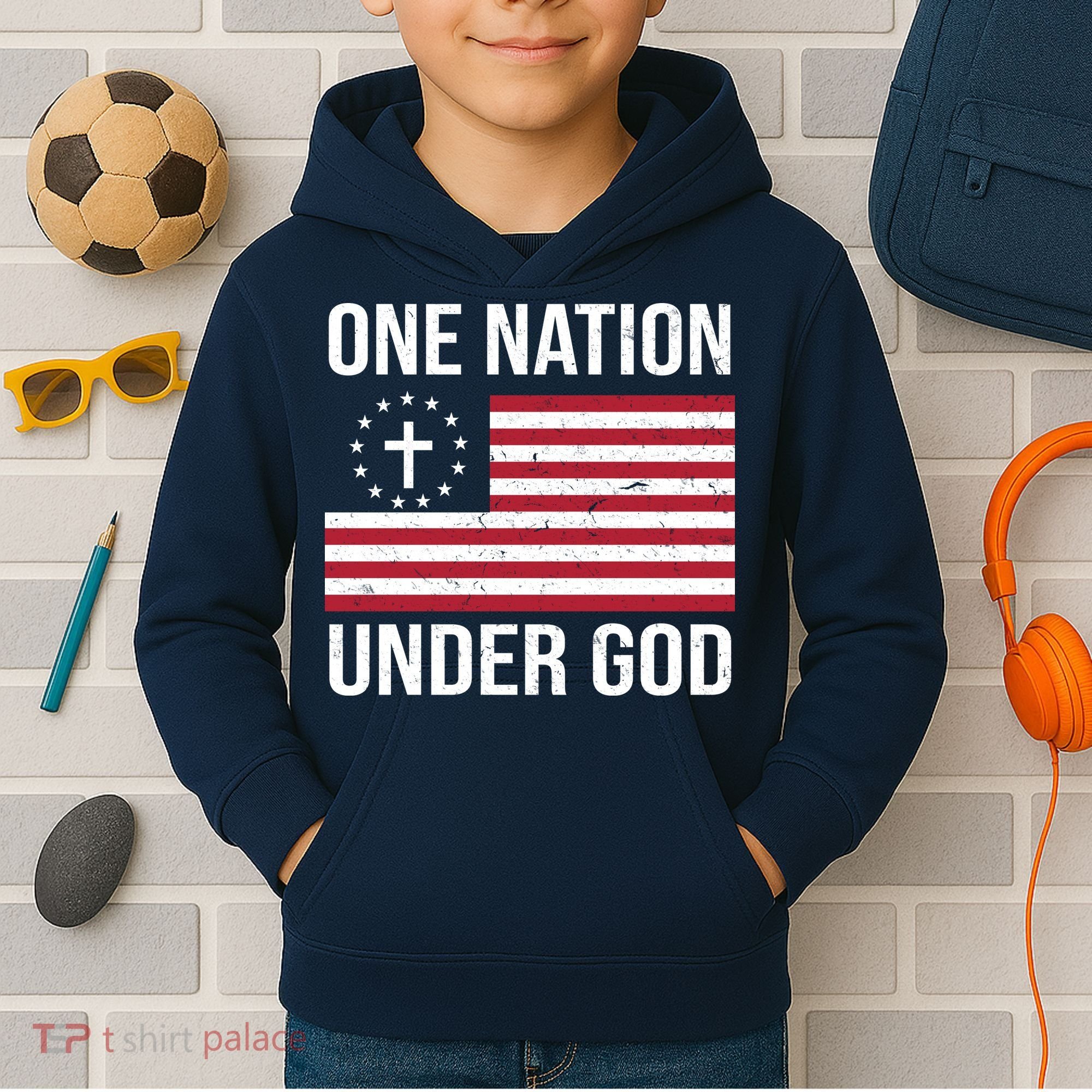 One Nation Under God American Christian Flag Kids Hoodie