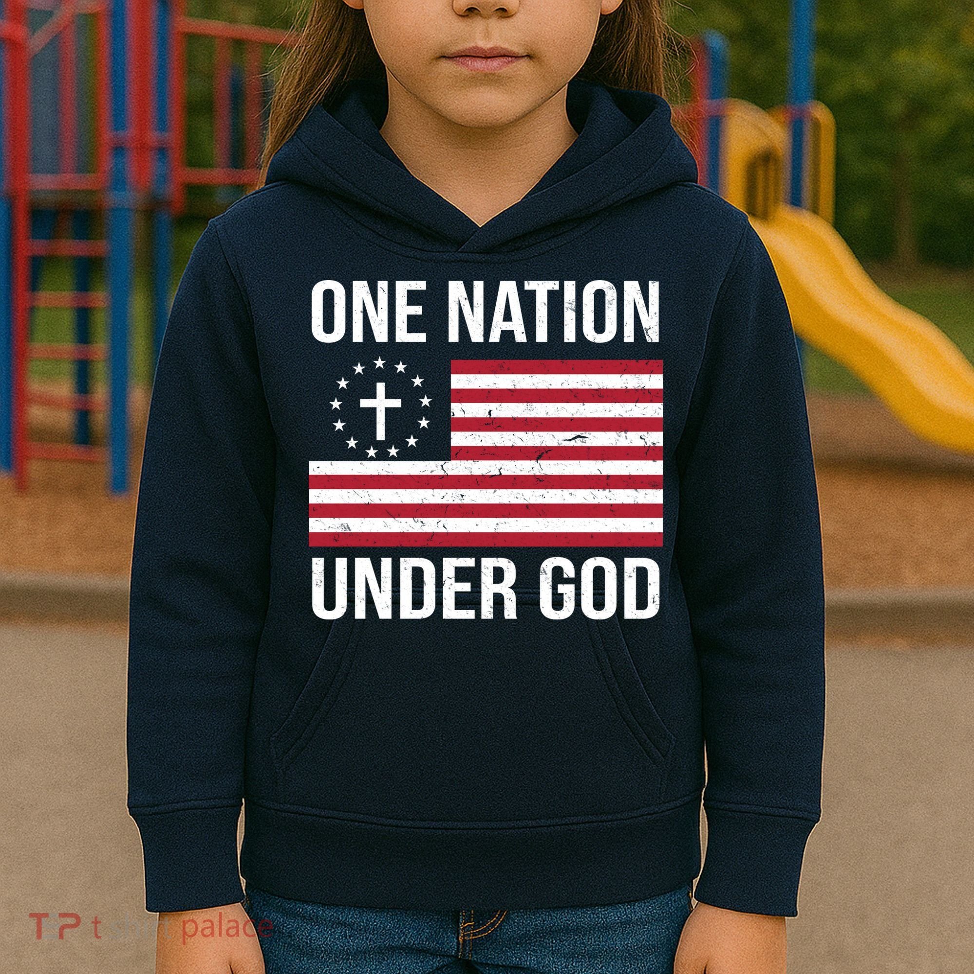 One Nation Under God American Christian Flag Kids Hoodie