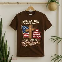 One Nation Under God 250 Years Of Blessings USA America Flag Cross 250th Anniversary T-Shirt thumb 2
