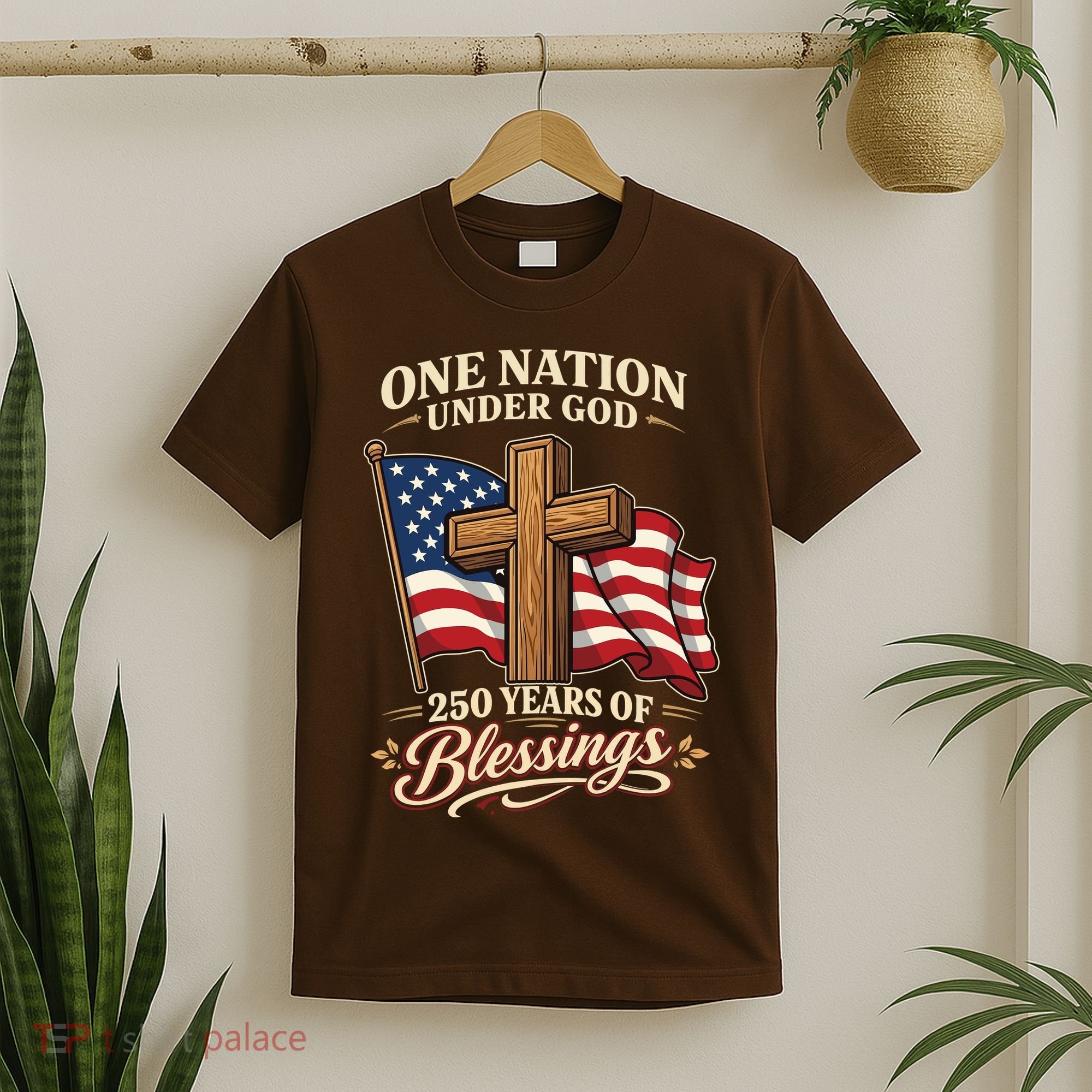 One Nation Under God 250 Years Of Blessings USA America Flag Cross 250th Anniversary T-Shirt