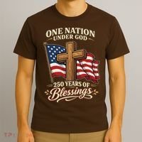 One Nation Under God 250 Years Of Blessings USA America Flag Cross 250th Anniversary T-Shirt thumb 3