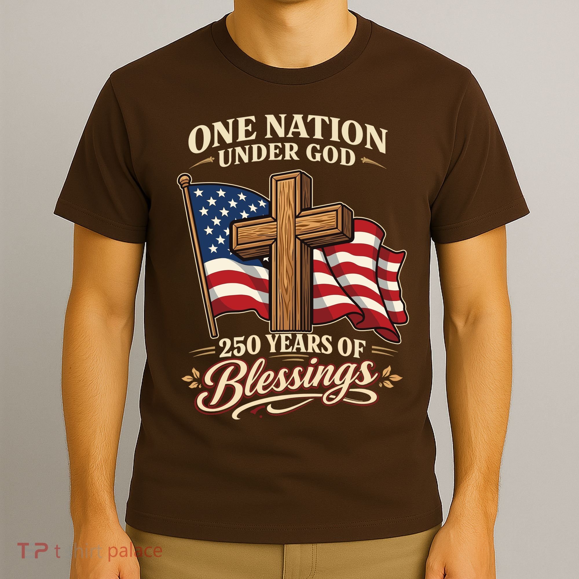 One Nation Under God 250 Years Of Blessings USA America Flag Cross 250th Anniversary T-Shirt