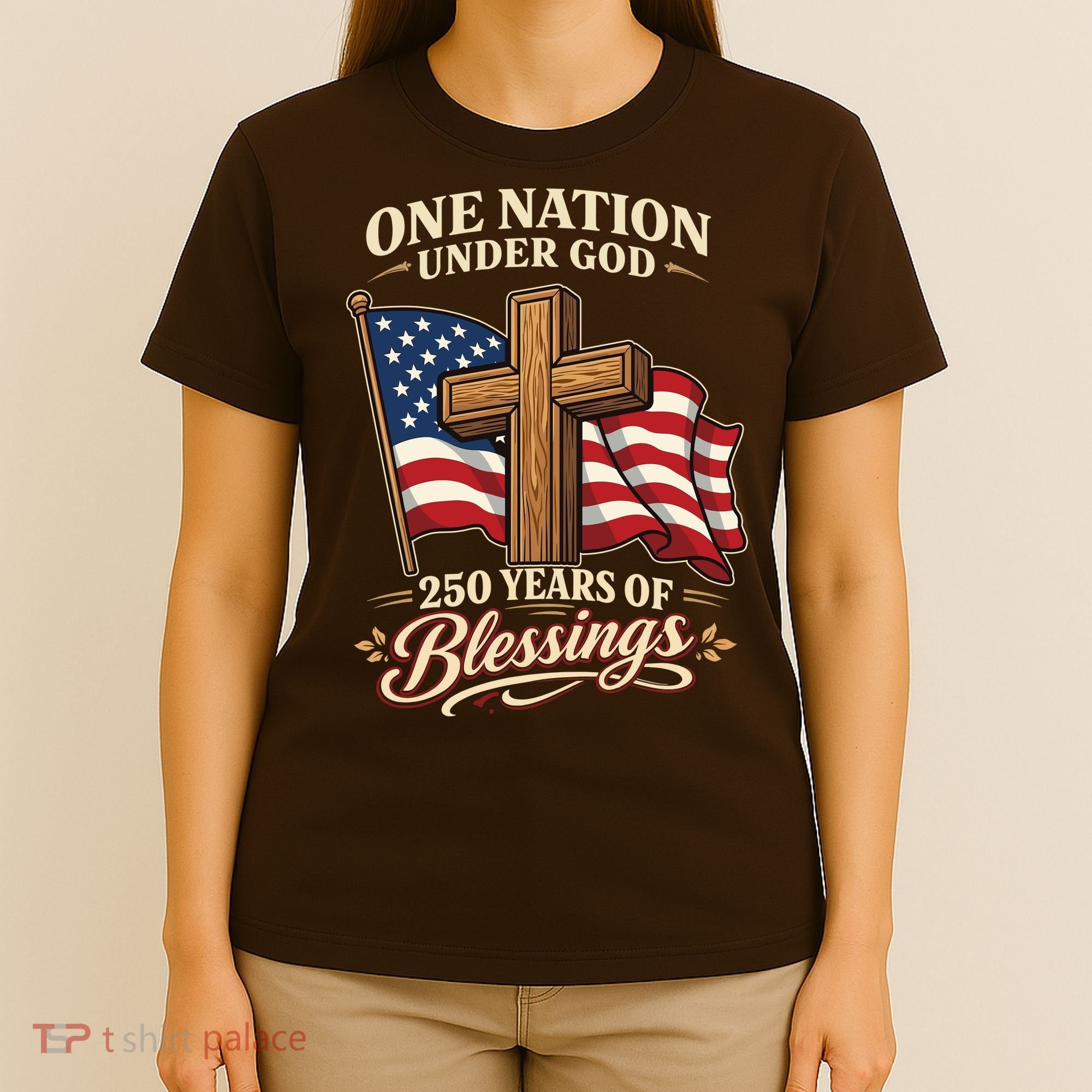 One Nation Under God 250 Years Of Blessings USA America Flag Cross 250th Anniversary T-Shirt