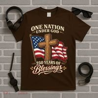 One Nation Under God 250 Years Of Blessings USA America Flag Cross 250th Anniversary T-Shirt thumb 5