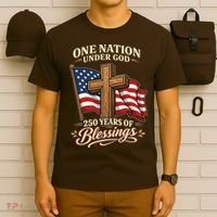 One Nation Under God 250 Years Of Blessings USA America Flag Cross 250th Anniversary T-Shirt thumb 6