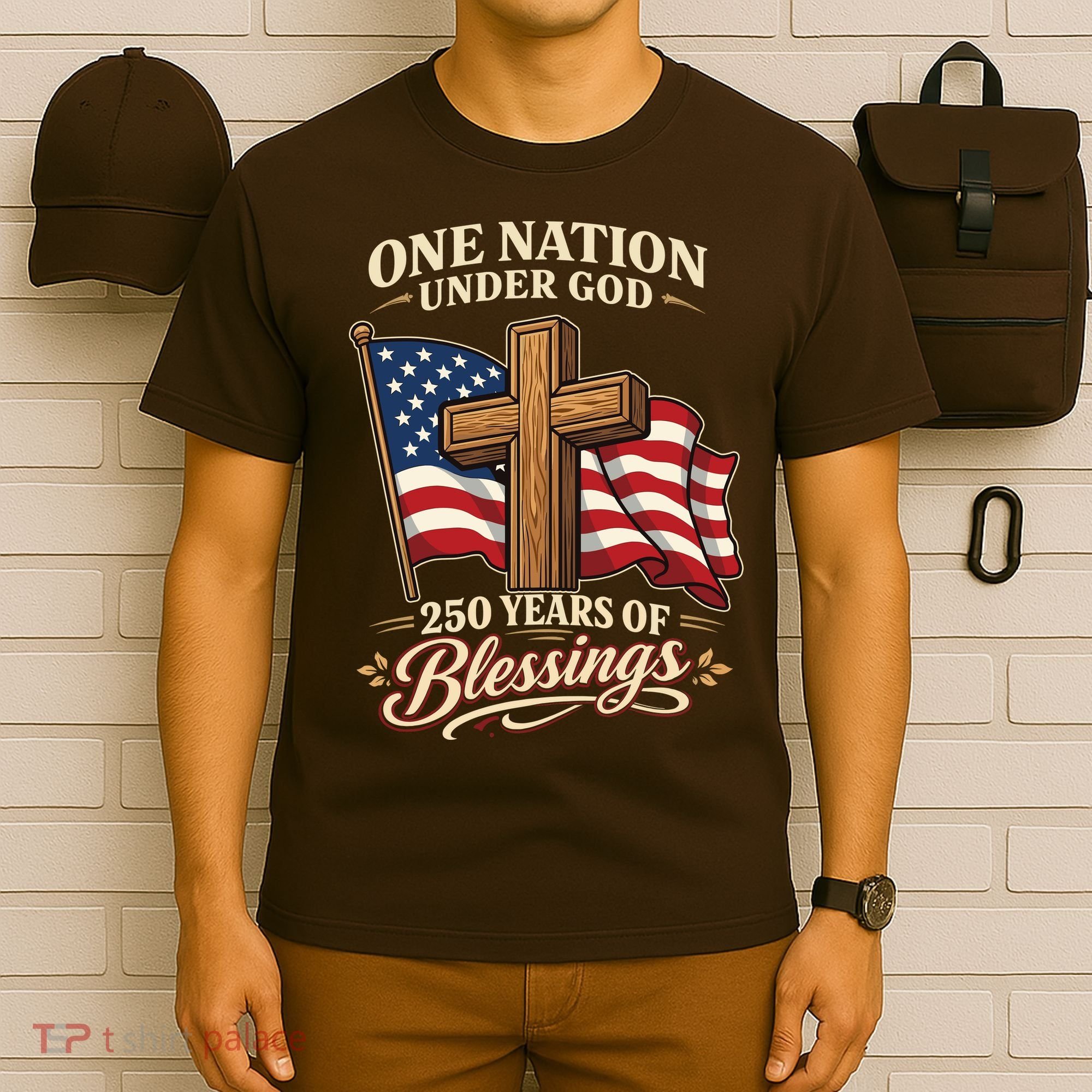 One Nation Under God 250 Years Of Blessings USA America Flag Cross 250th Anniversary T-Shirt