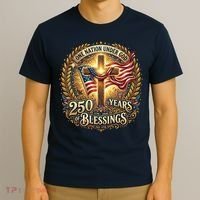 One Nation Under God 250 Years Of Blessings EST 1776 Vintage Gold Emblem T-Shirt thumb 3