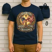 One Nation Under God 250 Years Of Blessings EST 1776 Vintage Gold Emblem T-Shirt thumb 6