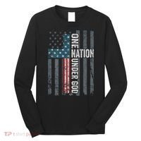 ONE NATION UNDER GOD USA Cross Flag Christian ON BACK Long Sleeve Shirt thumb 0