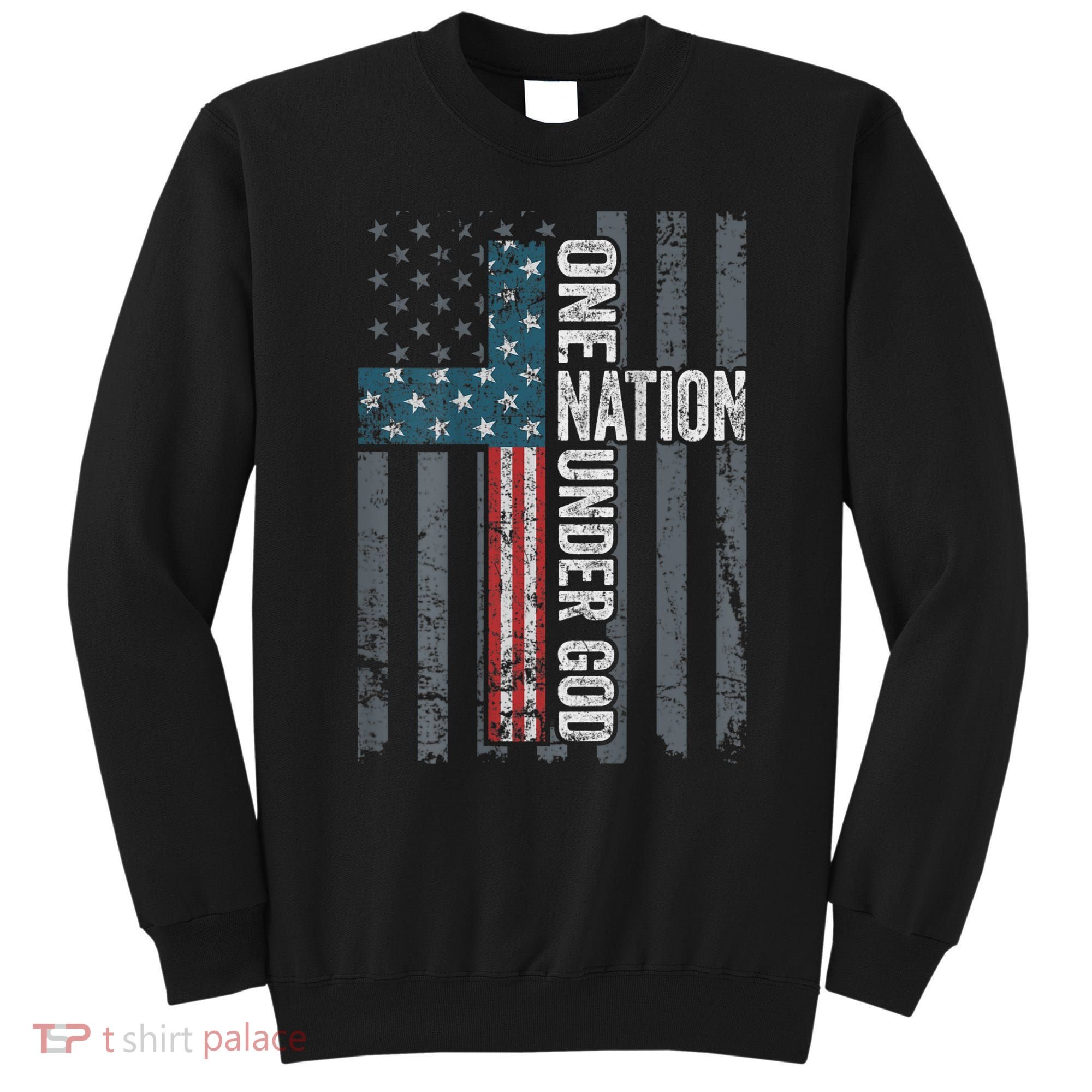 ONE NATION UNDER GOD USA Cross Flag Christian ON BACK Sweatshirt
