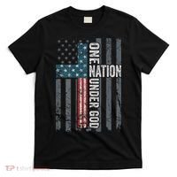 ONE NATION UNDER GOD USA Cross Flag Christian ON BACK T-Shirt thumb 0