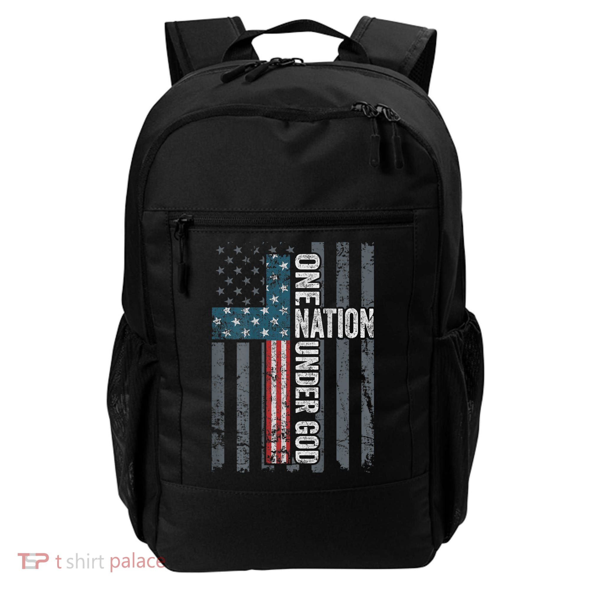 ONE NATION UNDER GOD USA Cross Flag Christian ON BACK Backpack