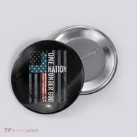ONE NATION UNDER GOD USA Cross Flag Christian ON BACK Button thumb 0