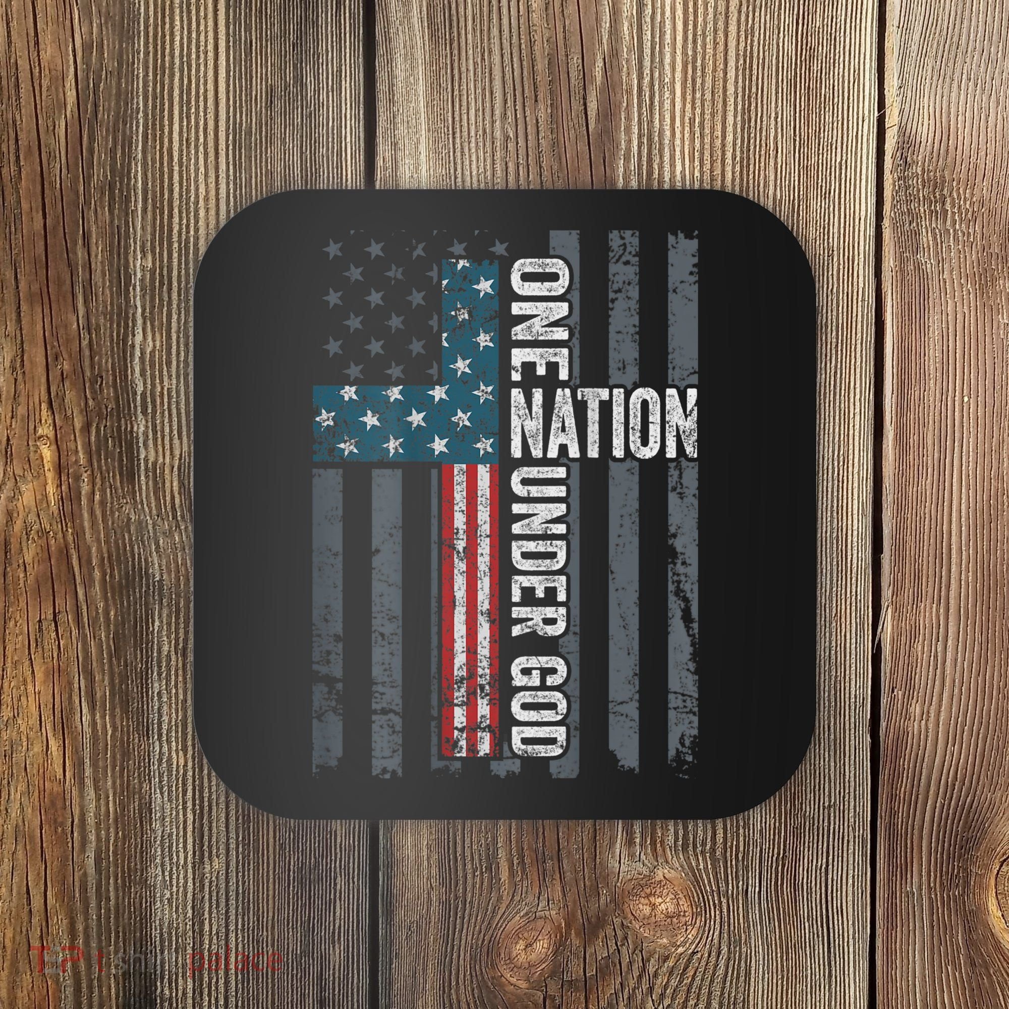 ONE NATION UNDER GOD USA Cross Flag Christian ON BACK Coaster