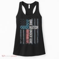 ONE NATION UNDER GOD USA Cross Flag Christian ON BACK Women's Tank Top thumb 0