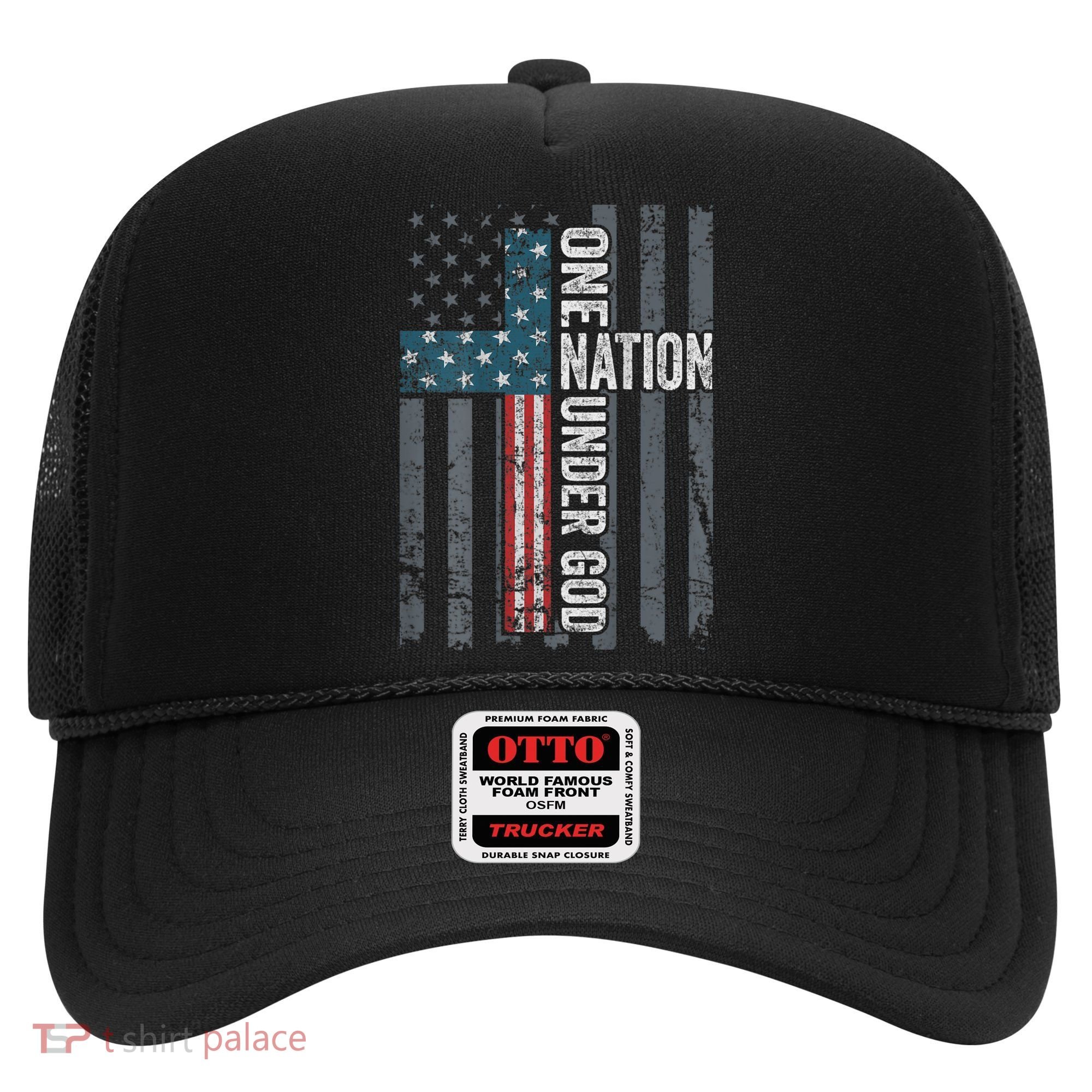 ONE NATION UNDER GOD USA Cross Flag Christian ON BACK Hat