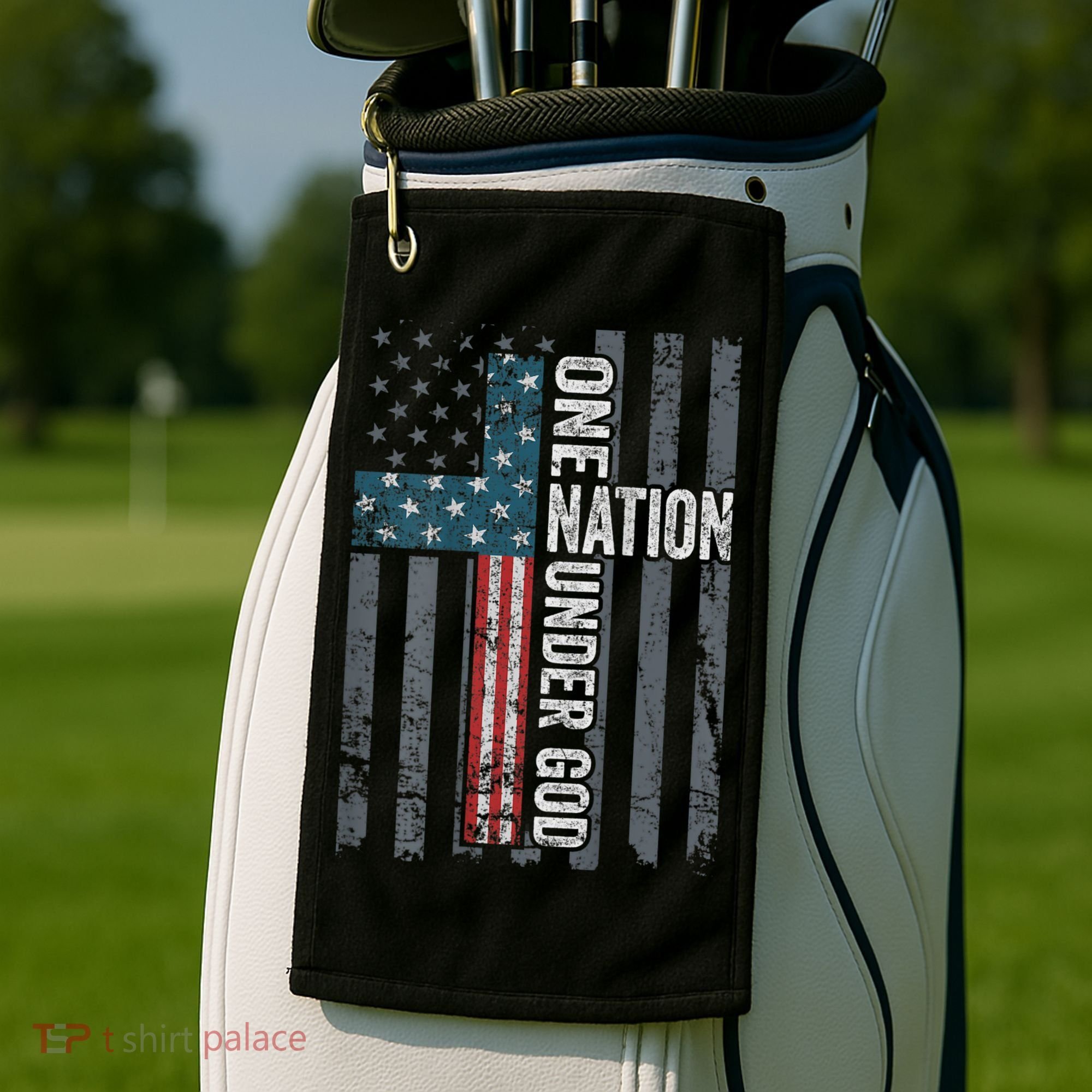 ONE NATION UNDER GOD USA Cross Flag Christian ON BACK Golf Towel