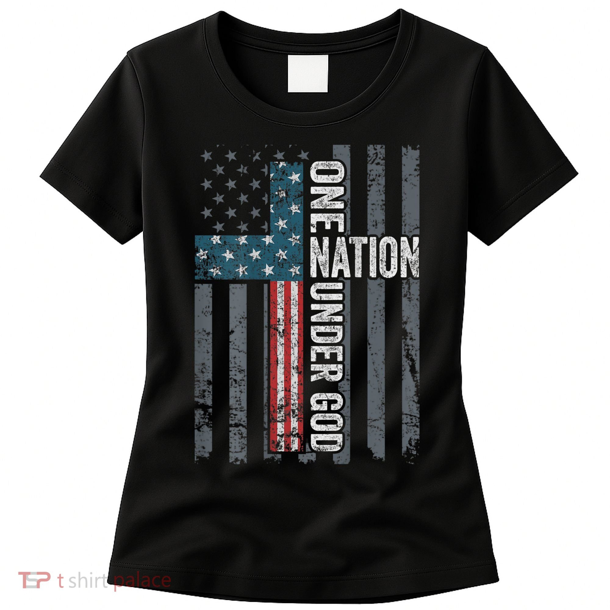 ONE NATION UNDER GOD USA Cross Flag Christian ON BACK Women's T-Shirt