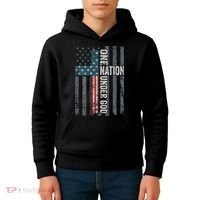 ONE NATION UNDER GOD USA Cross Flag Christian ON BACK Kids Hoodie thumb 4