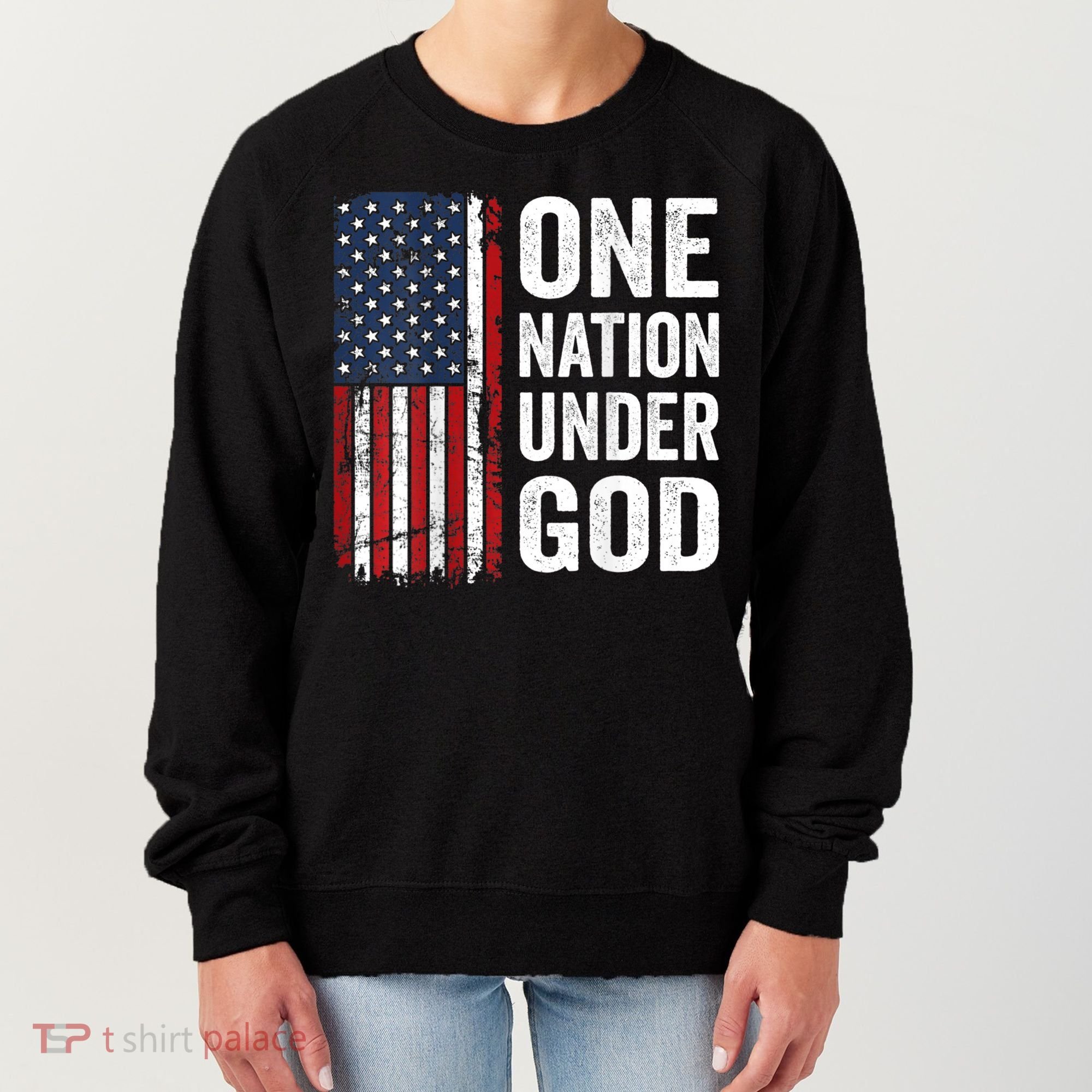 One Nation Under God Patriotic Christian Usa Flag Women's Sweatshirt