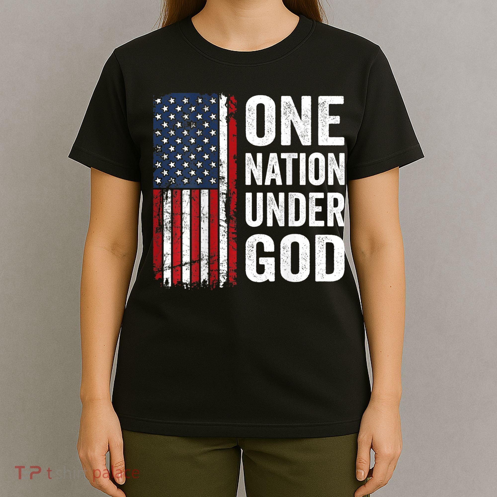 One Nation Under God Patriotic Christian Usa Flag T-Shirt