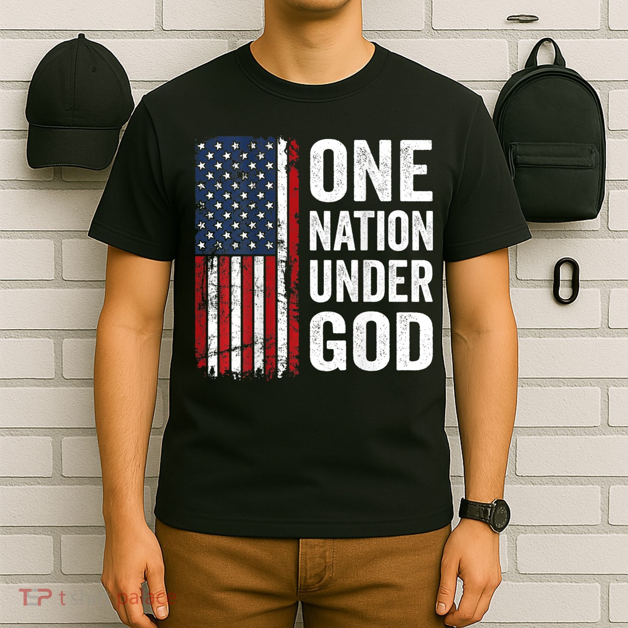 One Nation Under God Patriotic Christian Usa Flag T-Shirt