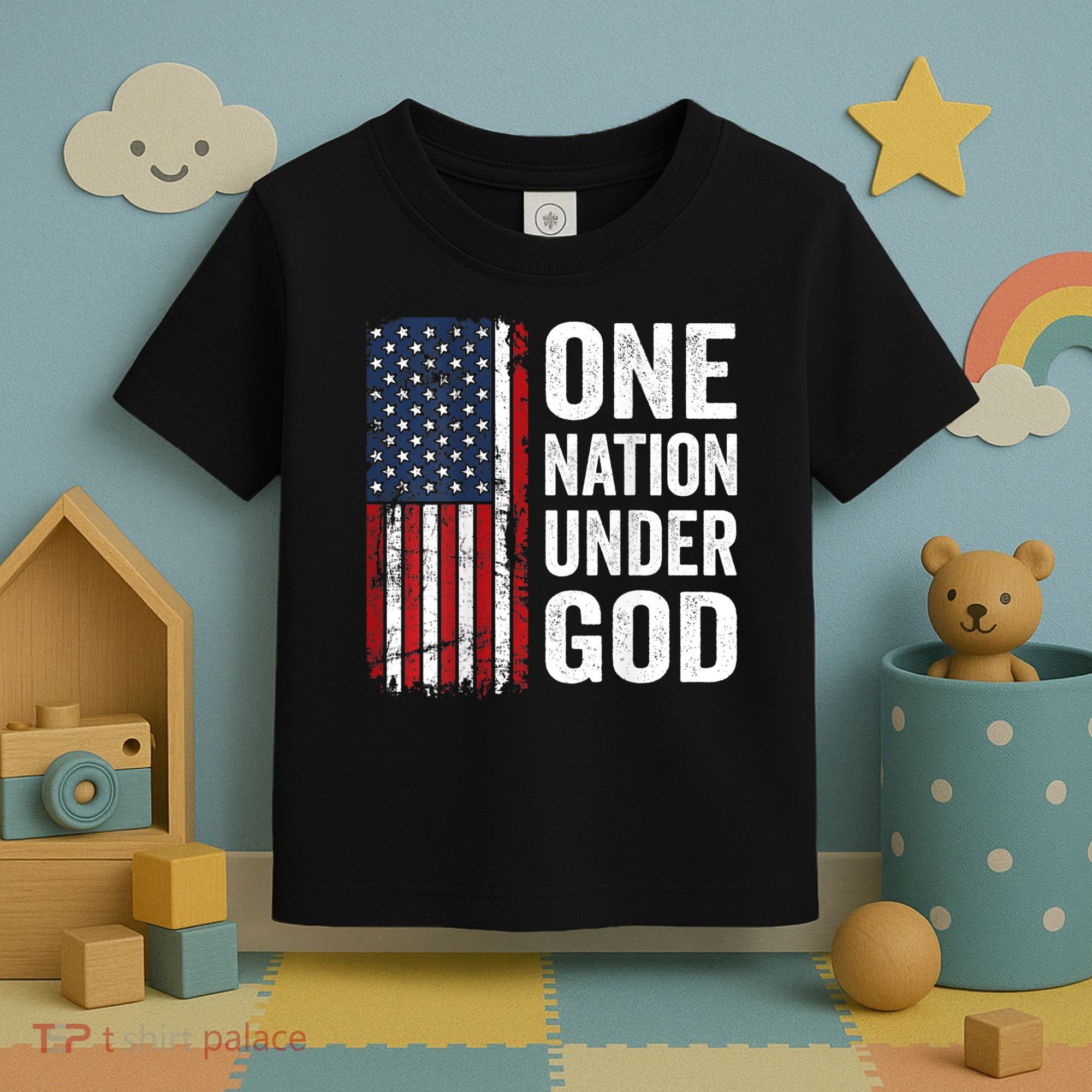 One Nation Under God Patriotic Christian Usa Flag Toddler T-Shirt