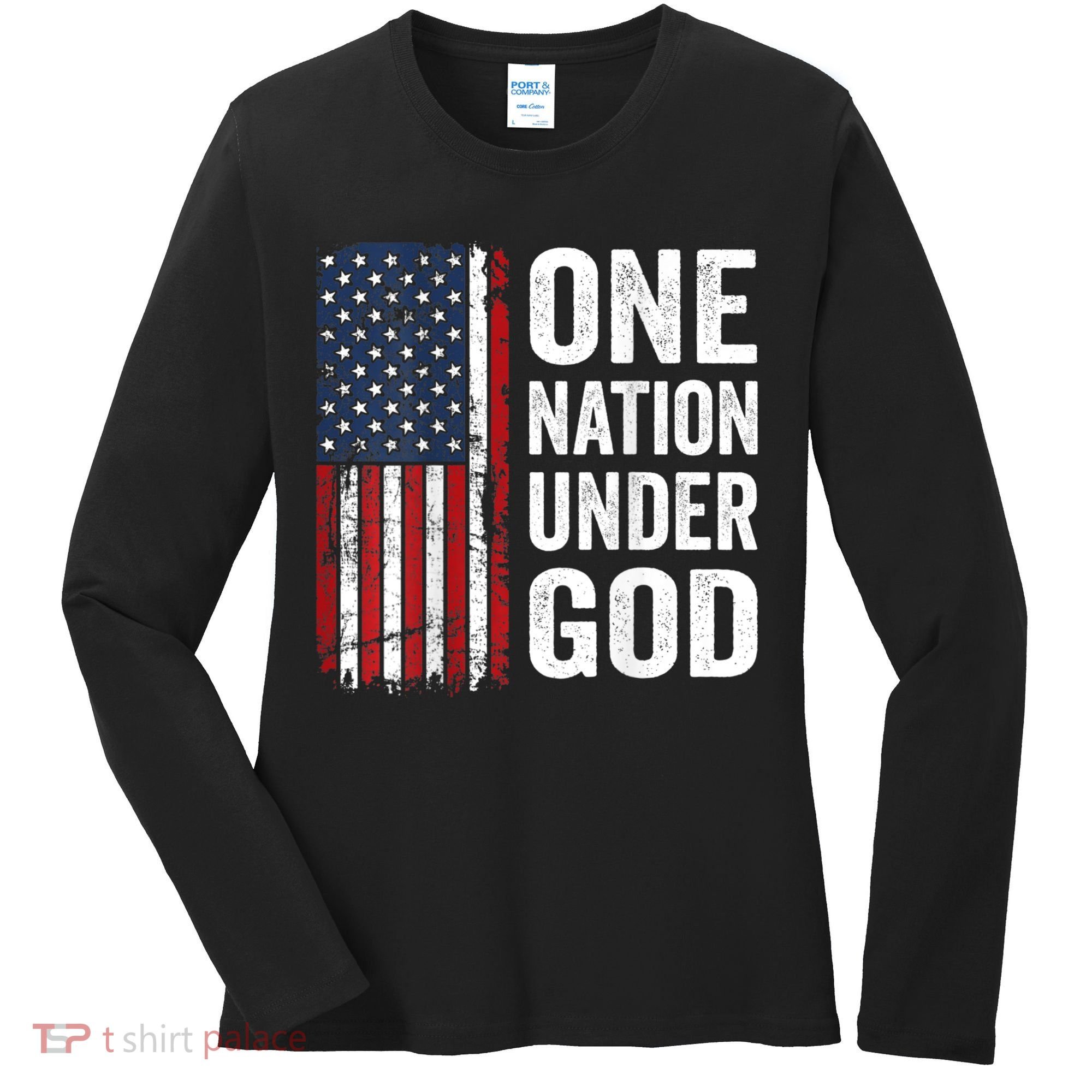 One Nation Under God Patriotic Christian Usa Flag Women's Long Sleeve Shirt