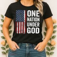 One Nation Under God Patriotic Christian Usa Flag Women's T-Shirt thumb 2
